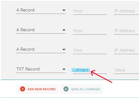 DMARC Host Name Step - Input _dmarc in the Host field