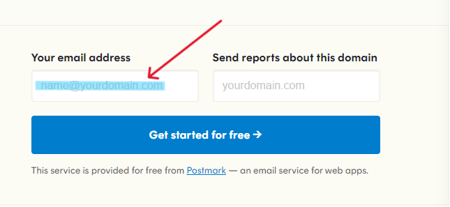 DMARC Postmark Email Address Step - Enter email address for DMARC reports