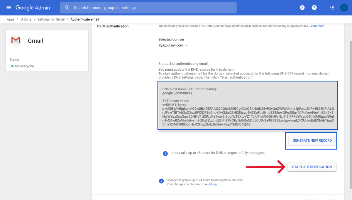 Start Authentication Step - Click Start Authentication button in Google